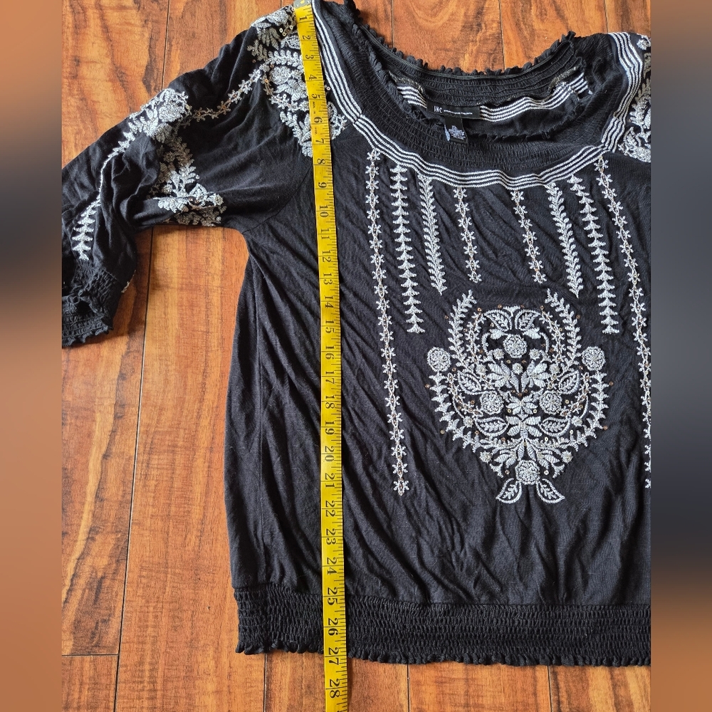 INC Intn'l Concepts Black and White Peasant Blouse With Sequin Details, XL - Picture 5 of 6